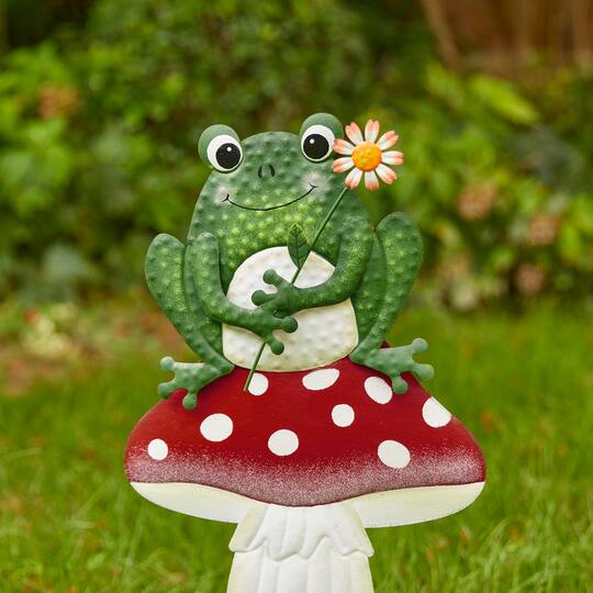 Glitzhome® 30" Metal Stacked Mushroom & Frog Yard Stake